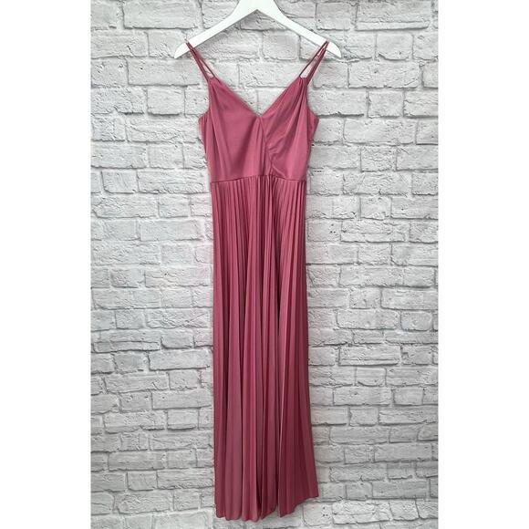 Vintage 70's Mauve Maxi Dress Pleated Skirt Sheer Lace Cardigan Size S/M Union - Picture 2 of 14